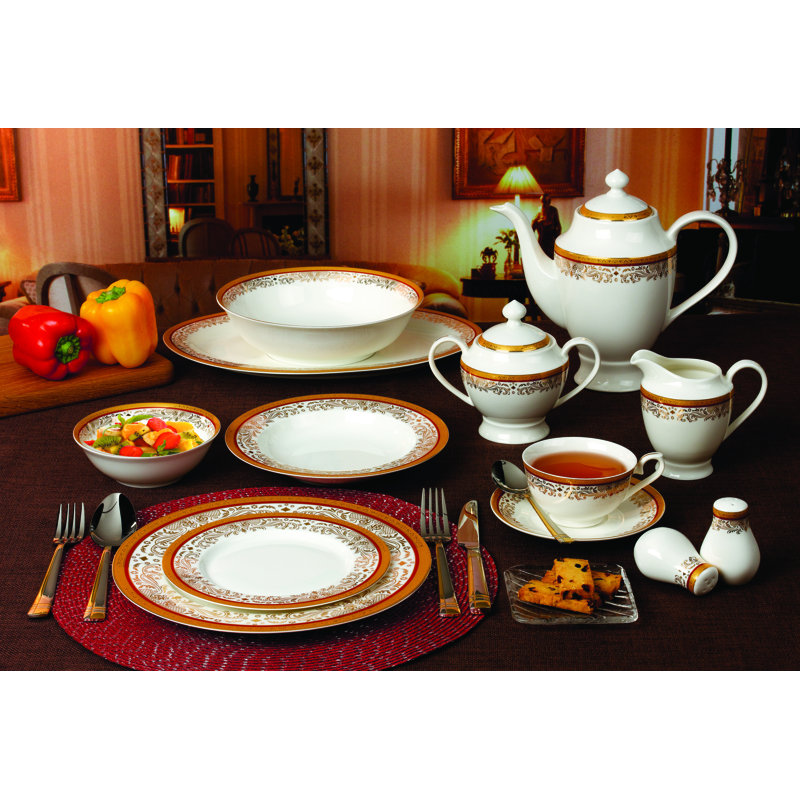 Lorren Home Trends Bone China 57 Piece Dinnerware Set, Service for 8
